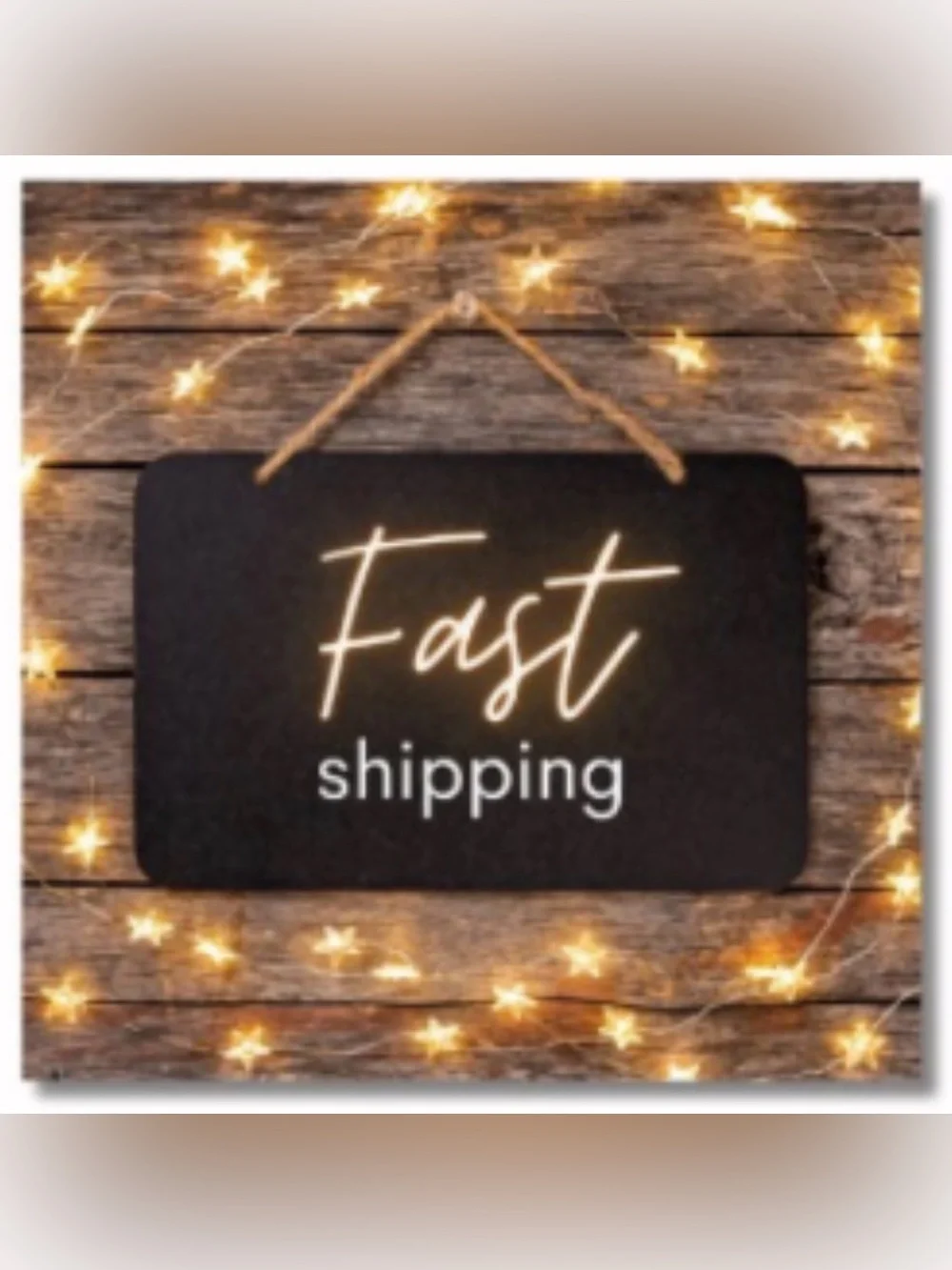 Black 'Fast Shipping' Hanging Sign with Warm Lights